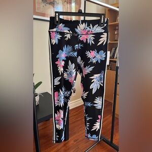 DKNY Black Leggings with Blue and Pink Floral Design